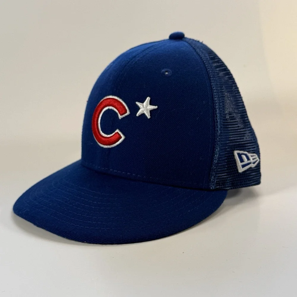 New Era Chicago Cubs Fitted Baseball Mesh On-Field Cap Hat 7 1/4 Blue Floral‎